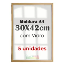 Kit 5 Quadro Moldura A3 30x42 Com Vidro Poster Retrato Foto Cor Dourada Foto mini 1