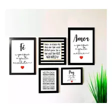 Kit 5 Quadros Decorativos Amor FĂ© Paz Frases Sala C/ Vidro Foto mini 1