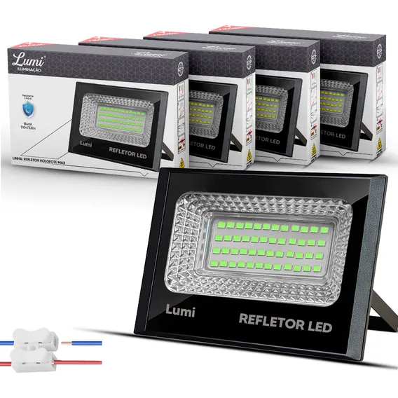 Kit 5 Refletor Led Holofote 50w Smd Mini Ip67 Bivolt Verde Foto 1