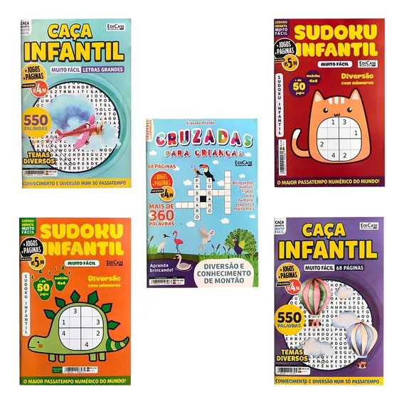 Kit 5 Revistas Passatempo Infantis Caça Palavras Cruzadas Foto 1