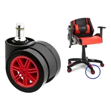 Kit 5 Rodizios De Silicone Rodinha Cadeira Gamer Vermelho Foto  mini 1