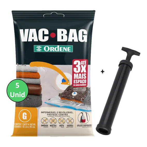 Kit 5 Saco A Vacuo Grande 55x90cm Vac Bag Mala+ Bomba Ordene Foto 1