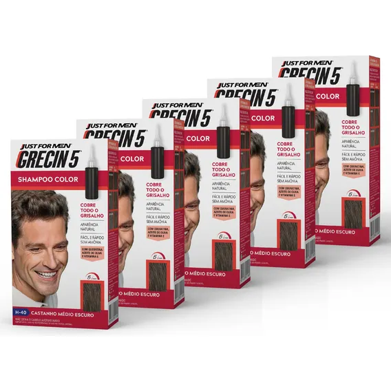Kit 5 Shampoo Tintura Grecin 5 Castanho Médio Escuro 60ml Foto 1