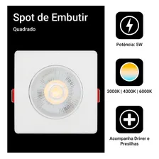 Kit 5 Spot RY spot embutir Cor Branco 5w Smd Led Quadrado Direcionável Teto Embutir quente 110V 220V (Bivolt) Foto mini 4