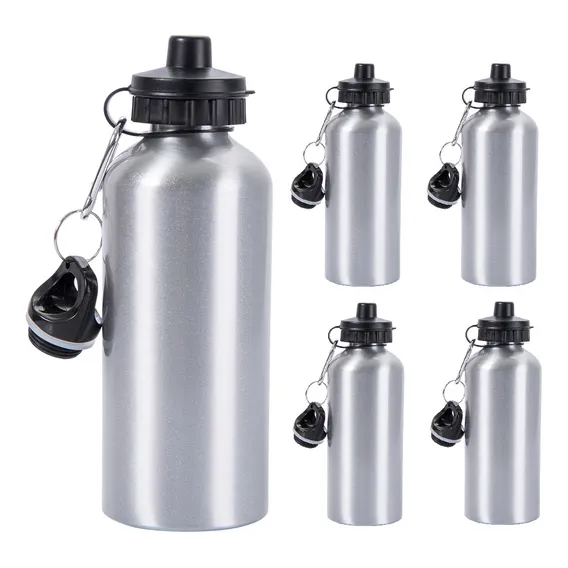Kit 5 Squeeze De Alumínio Prata Com 2 Bicos Para Sublimação 600ml Cor Cinza Foto 1
