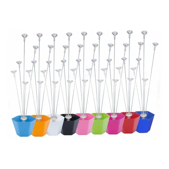 Kit 5 Suporte De Balão Mesa C/ 5 Varetas C/ Cachepot Cor Branco Foto 1