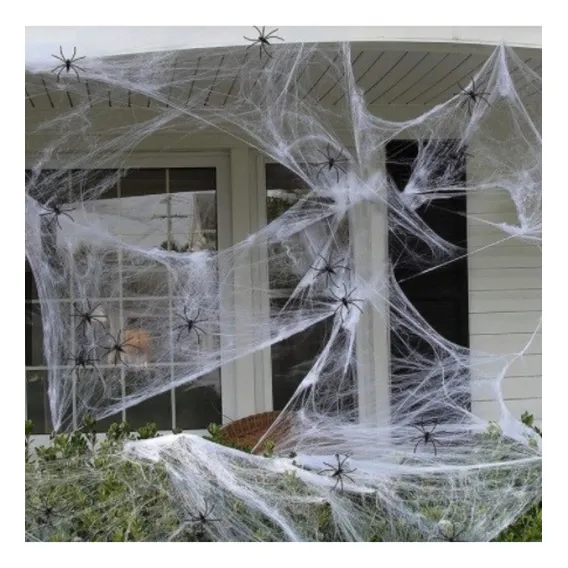 Kit 5 Teias Brancas C/ 10 Aranhas P/ Halloween Foto 1