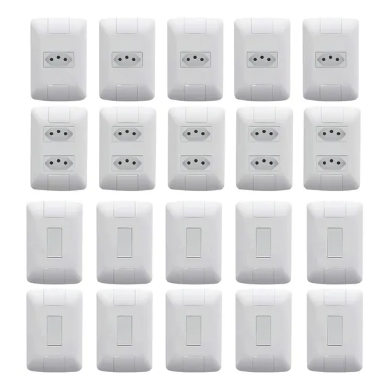 Kit 5 Tomadas 20a 5 Tomadas Duplas 20a 10 Interruptores Cor Branco Foto 1