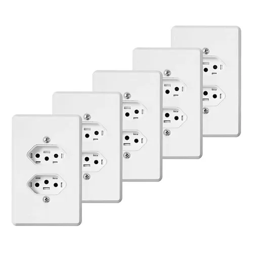 Kit 5 Tomadas Dupla 220 Volts Espelho Branco 10a 4x2 Foto 1