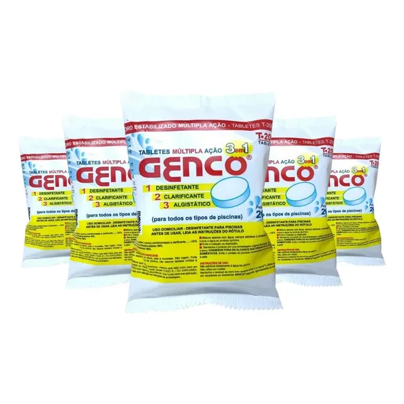 Kit 5 Unidades - Pedra Cloro 200g T-200 Ação 3 Em 1 Genco Cor Branco Foto 1
