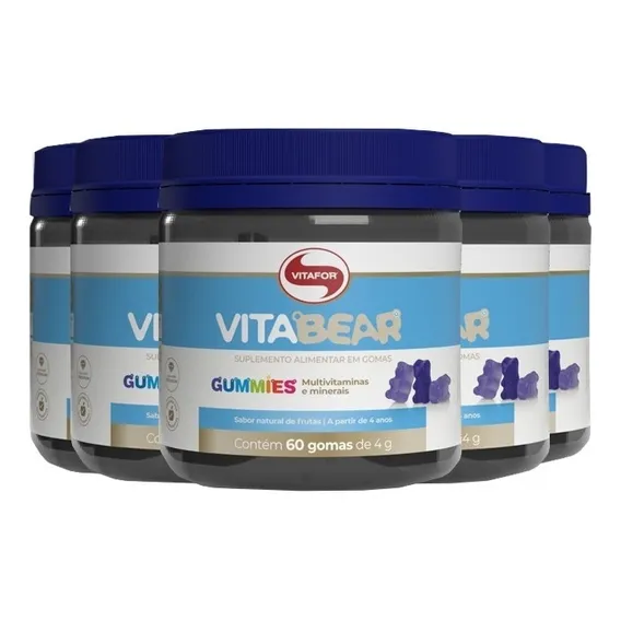 Kit 5 Vita Bear Multivitamínicos Vitafor 60 Gomas 200g Sabor Natural De Frutas Foto 1
