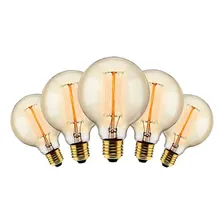 Kit 5 X Lâmpada Filamento De Carbono 220v 40w E27 G95 Retrô Foto  mini 1