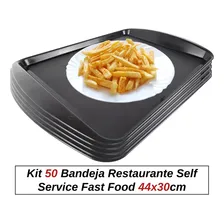 Kit 50 Bandeja Restaurante Self Service Fast Food 44x30cm Pleion Preto Foto mini 4