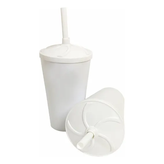 Kit 50 Copo Twister 300ml Com Tampa E Canudo Cor Branco S贸lido Foto 1