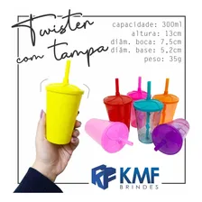 Kit 50 Copo Twister 300ml Com Tampa E Canudo Cor Branco S贸lido Foto mini 2