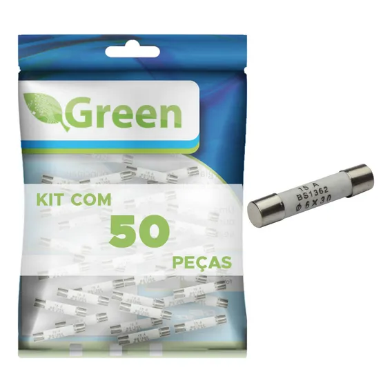 Kit 50 Fusível Cerâmico Para Forno Microondas 15a - 15amp - Green Foto 1