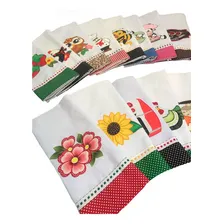 Kit 50 Panos De Prato Bordado Patchwork Barrado Passa-fita Foto mini 1