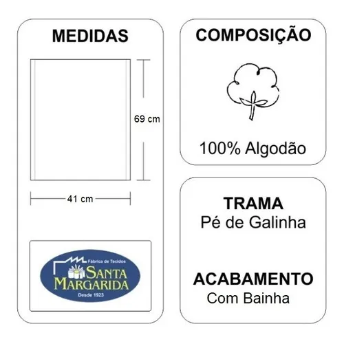 Kit 50 Panos Prato Copa PP24 Liso Santa Margarida Original Cozinha PĂ© De Galinha Com Bainha Foto 1
