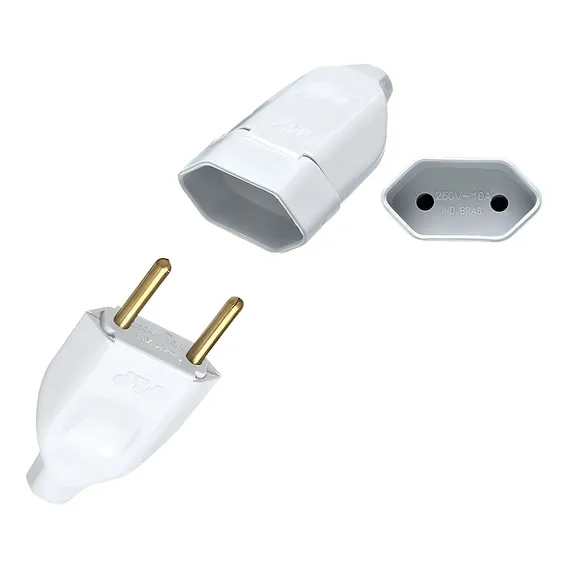 Kit 50 Plugue Pino Macho 2p 10a + 50 Tomada Fêmea 10a Branco Foto 1