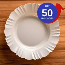 Kit 50 Pratos Raso Plástico Refeições Jantar Festa Redondo Cor Branco Pétala Foto mini 3