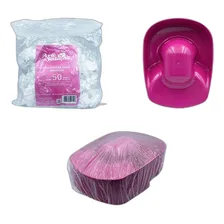 Kit 50 Protetores Descartáveis + Bacia Para Mãos Manicure Foto  mini 1
