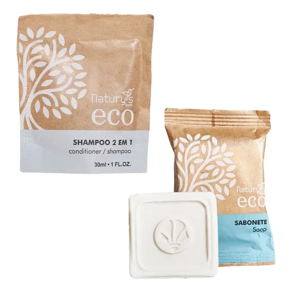 Kit 50 Sabonetes 20g E 50 Shampoo 2x1 30ml Hotel Ecológico Foto 1