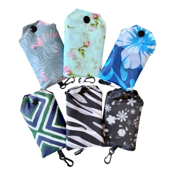 Kit 50 Sacola Bolsa De Compra Dobrável Impermeável Ecológica Cor Estampado Sortido Foto 1