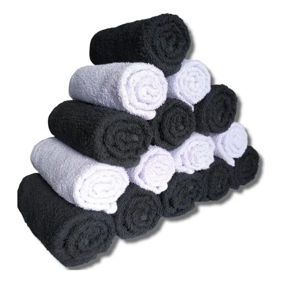 Kit 50 Toalhas De Rosto Atacado Salão Barbearia Preta/branca Cor 25 Branco 25 Preto Foto 1
