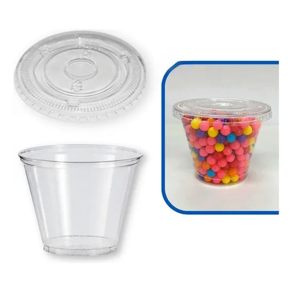Kit 50un Copo 266ml Pet 9oz/98 + Tampa Reta S/ Furo Bompack Foto 1