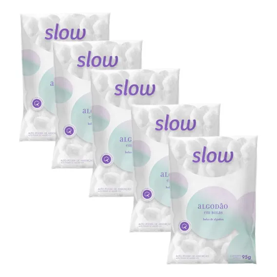 Kit 5pc Algodão Bola Slow 95g Estética Manicure Bebê Lanossi Foto 1