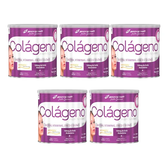 Kit 5x Colágeno Verisol Hidrolisado 200g - Body Action Sabor Natural Foto 1