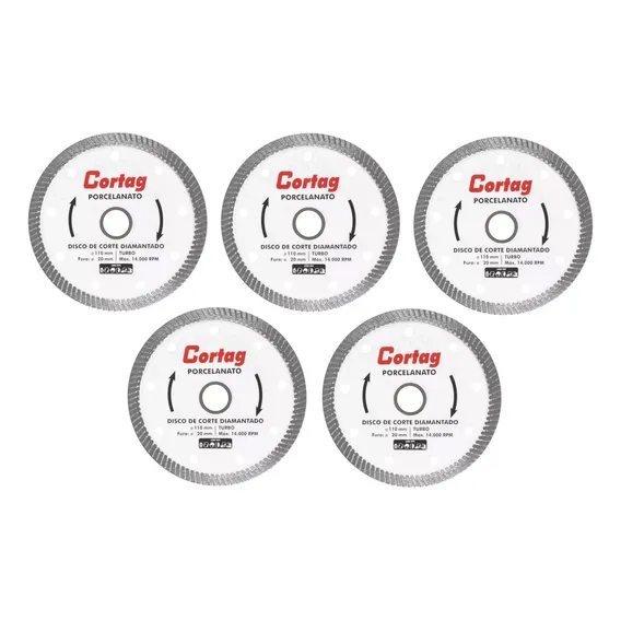 Kit 5x Disco Diamantado Cortag 110mm F20mm 60863 Porcelanato Cor Branco Foto 1