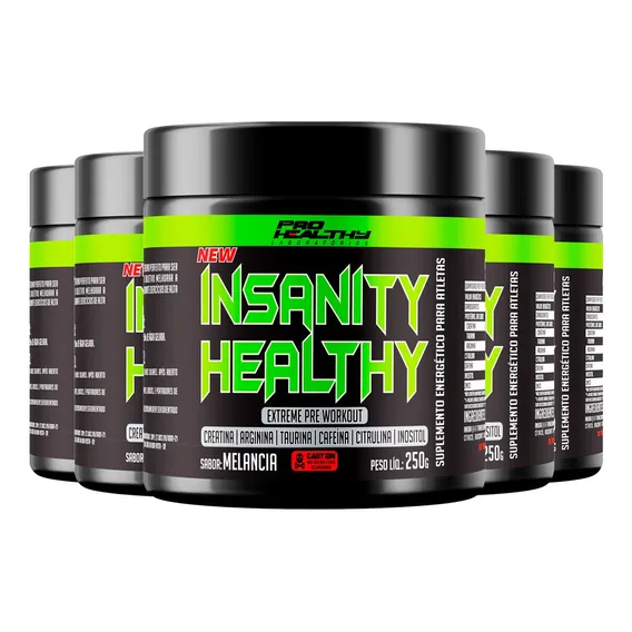 Kit 5x Pré Treino Sabor Melancia Insanity 250g Pro Healthy Foto 1