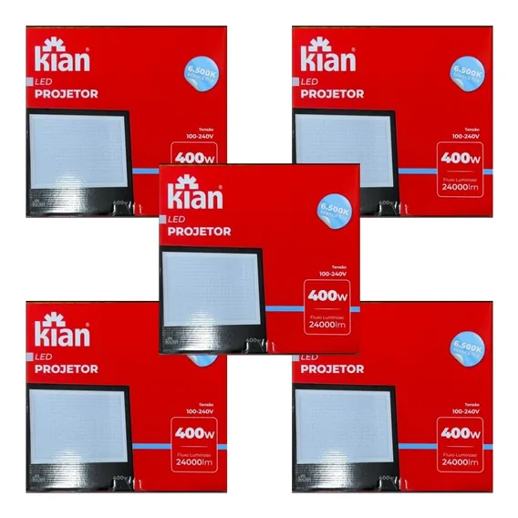 Kit 5x Refletor Kian 400w 6500k Branco Frio Bivolt Ip65 Foto 1