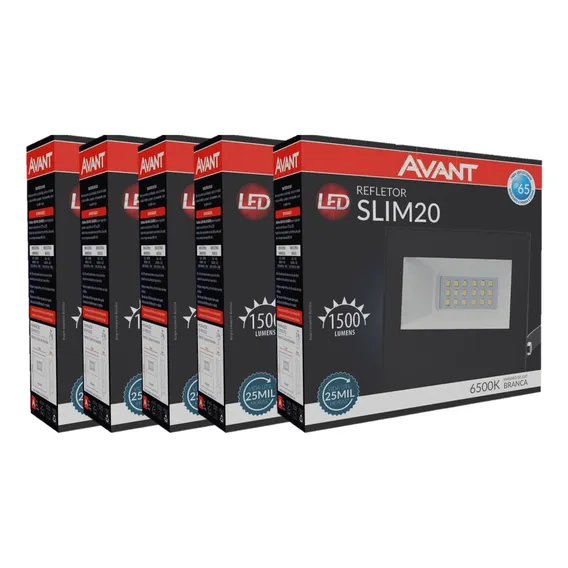 Kit 5x Refletor Slim Avant 20w Luz Branco Frio 6500k Bivolt Foto 1
