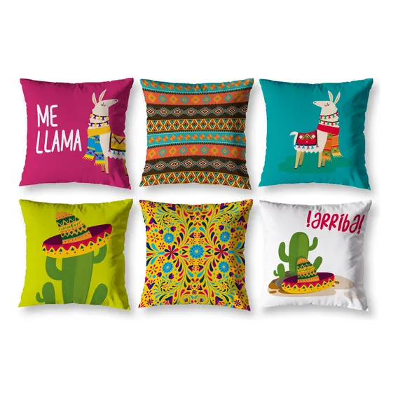Kit 6 Almofadas Cheias 40cm X 40cm Decorativas Estampadas Cor Lhama Foto 1