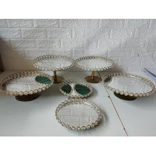Kit 6 Bandejas Perola Ou Pedras + Espelhos ( Imediato) Cor Dourado Com Pedras Foto mini 1