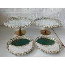Kit 6 Bandejas Perola Ou Pedras + Espelhos ( Imediato) Cor Dourado Com Pedras Foto mini 2