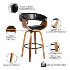 Kit 6 Banquetas Giratória Alta C/ Encosto Ravi Sintético Pto Cor Preto Foto mini  3