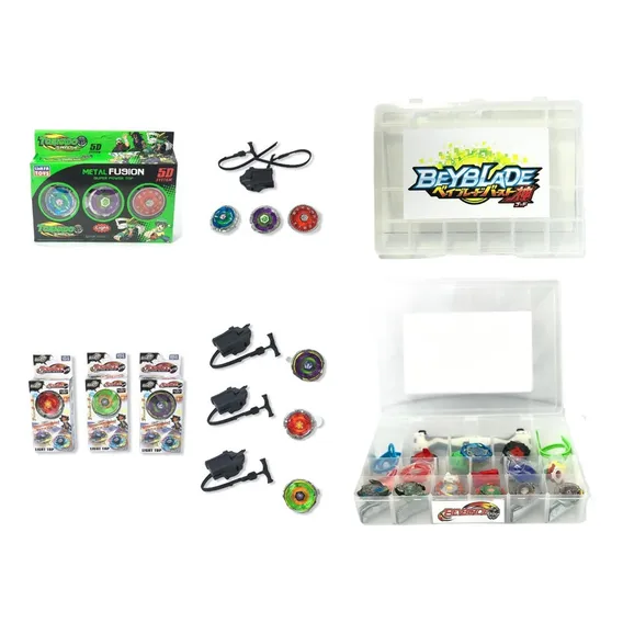Kit 6 Beyblade Metal Tornado Fusion + 4 Lançadores + Maleta Foto 1