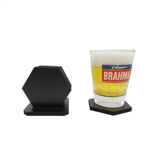 Kit 6 Bolachas Porta Copos Chopp Cervejas Com Suporte Cor Preto Foto 1