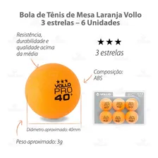 Kit 6 Bolas De TĂȘnis De Mesa Bolinhas De Ping Pong Laranja 3 Estrelas Vollo Abs 40mm Foto mini 3