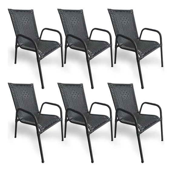Kit 6 Cadeiras Romana de Junco Fibra Sintética Conforto Elegância P/ Jardim Varanda Quintal Área de Lazer Prédio Casa Cor Argila PS Móveis Foto 1