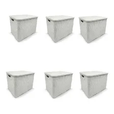 Kit 6 Caixas Organizadoras Rattan Com Tampa 20 Litros Branca Foto mini 1