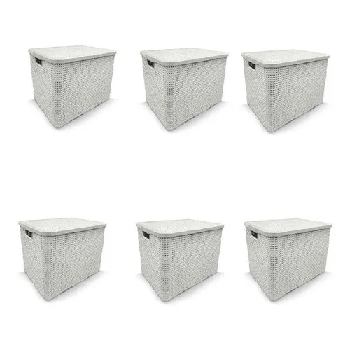 Kit 6 Caixas Organizadoras Rattan Com Tampa 20 Litros Branca Foto 1