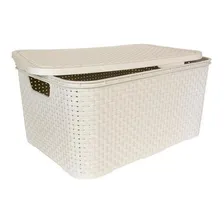 Kit 6 Caixas Organizadoras Rattan Com Tampa 20 Litros Branca Foto mini 3