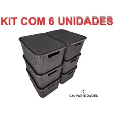 Kit 6 Caixas Organizadoras Rattan Empilhável 15 Litros Preta Cor Preto Foto mini 3