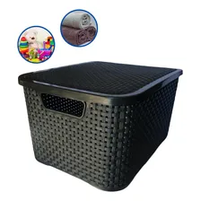 Kit 6 Caixas Organizadoras Rattan Empilhável 15 Litros Preta Cor Preto Foto mini 4