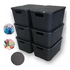 Kit 6 Caixas Organizadoras Rattan Empilhável 15 Litros Preta Cor Preto Foto mini 1