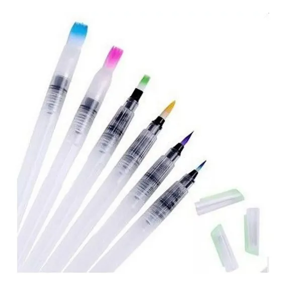 Kit 6 Canetas Pincel Aquarela Waterbrush Reservat贸rio 脕gua Foto 1